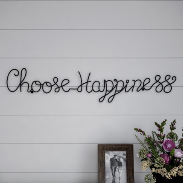 Hastings Home Metal Cutout, Choose Happiness Cursive Sign, 3D Word Art Décor, Modern Rustic Farmhouse 242615TEU